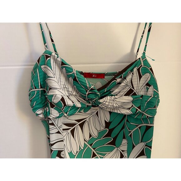 Women’s Green Tropical Leaf Print Babydoll Sundress Small Spaghetti Strap Summer - Picture 8 of 8